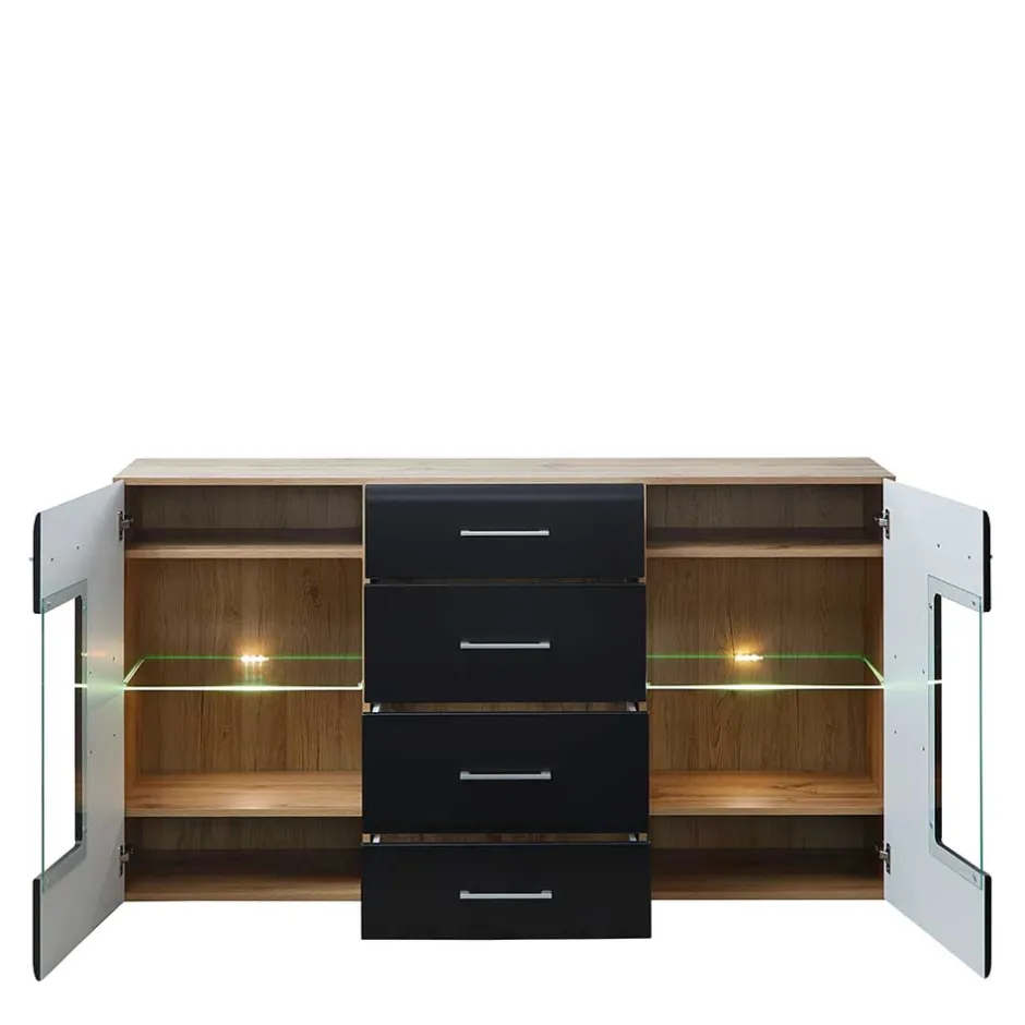 170x93x40 Sideboard mit Glas in Schwarz & Wildeiche - Kandu^Wohnen Hot
