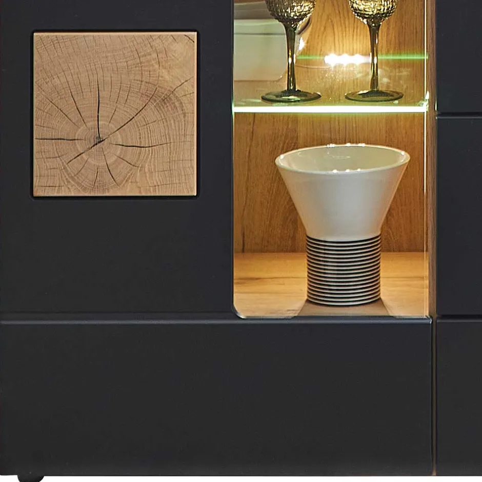 170x93x40 Sideboard mit Glas in Schwarz & Wildeiche - Kandu^Wohnen Hot