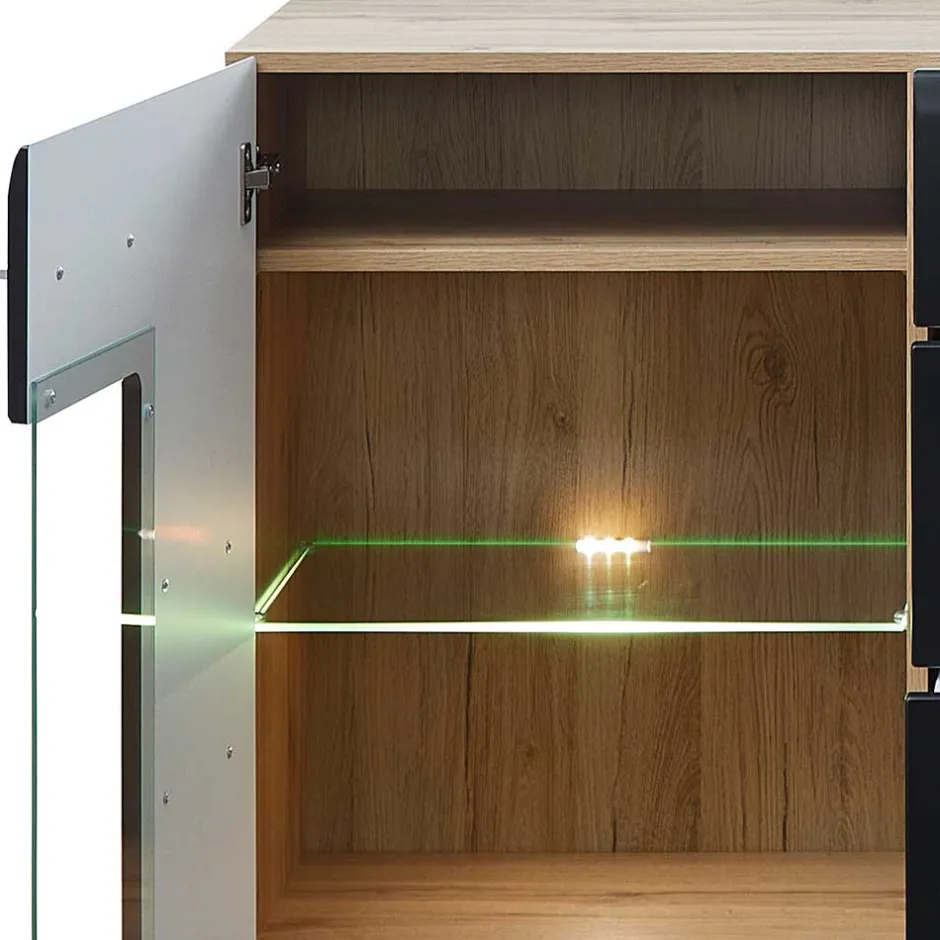 170x93x40 Sideboard mit Glas in Schwarz & Wildeiche - Kandu^Wohnen Hot