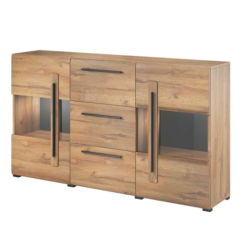 180x86x39 Sideboard mit Glaseinsätzen in Eiche NB - Aberdeen^Wohnen