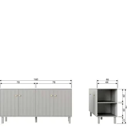 160x78x46 Skandi Sideboard 4-türig in Grau - Huvina^Wohnen Clearance