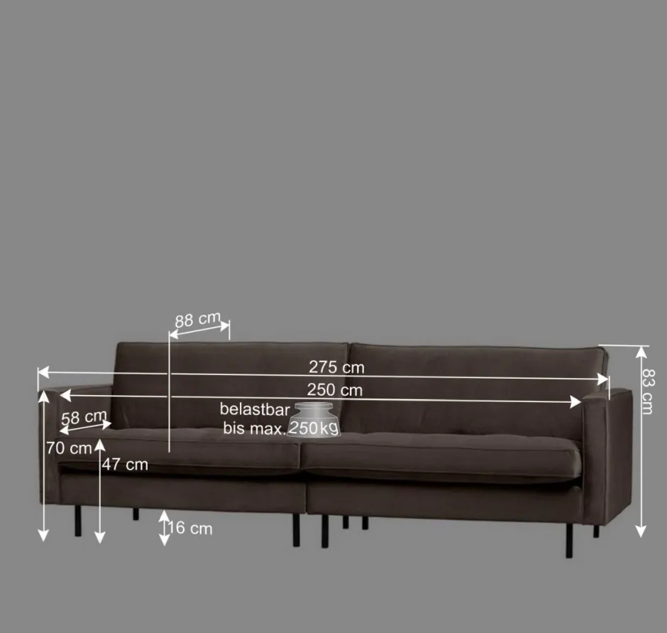 Wohnen 275x83x88 Sofa mit blauem Bezug aus Samt - Cumagon
