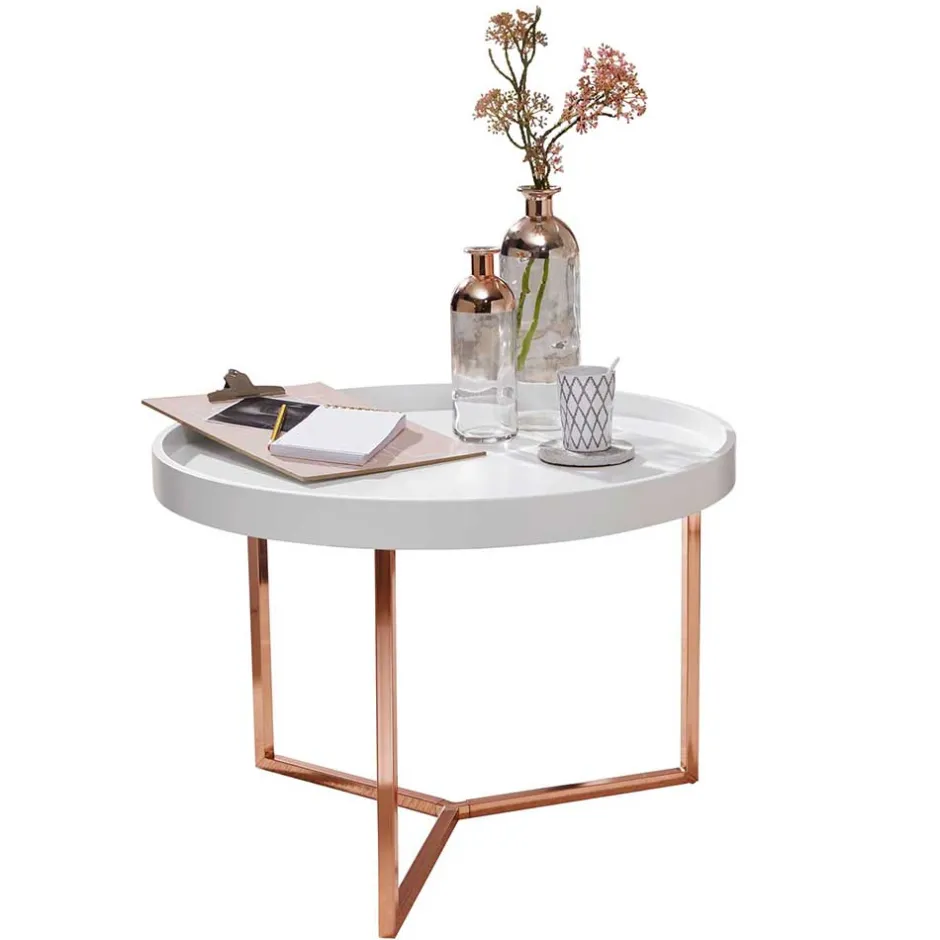 Wohnen 59x42x59 Sofatisch in Weiß & Kupfer - Mamoud