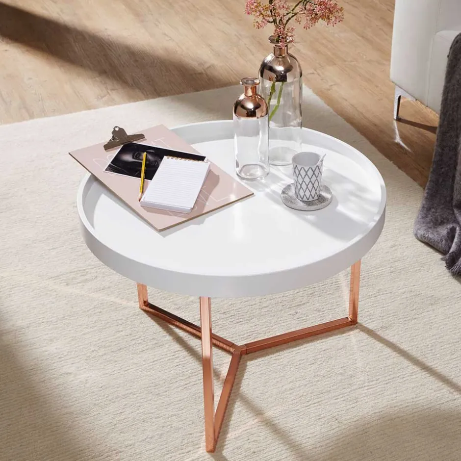 Wohnen 59x42x59 Sofatisch in Weiß & Kupfer - Mamoud