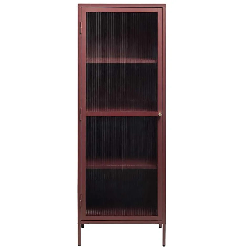 Wohnen 58x160x40 Stahl Vitrinenschrank in Dunkelrot - Enno