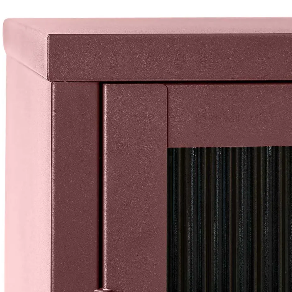 Wohnen 58x160x40 Stahl Vitrinenschrank in Dunkelrot - Enno