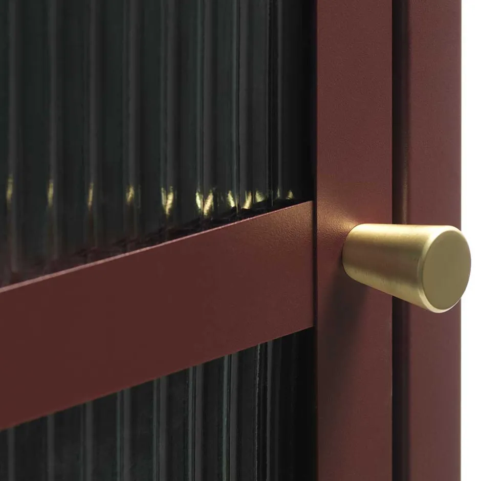 Wohnen 58x160x40 Stahl Vitrinenschrank in Dunkelrot - Enno