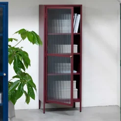 Wohnen 58x160x40 Stahl Vitrinenschrank in Dunkelrot - Enno