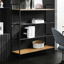 Wohnen 110x129x34 Standregal mit vier Ablagen in Natur - Zavias