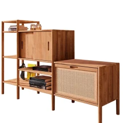 Wohnen 190x123x46 Stufiges Regal mit Schiebetüren - Indrya