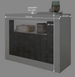 110x86x43 Türen Kommode in Grau Dekor - Voskala^Wohnen Hot