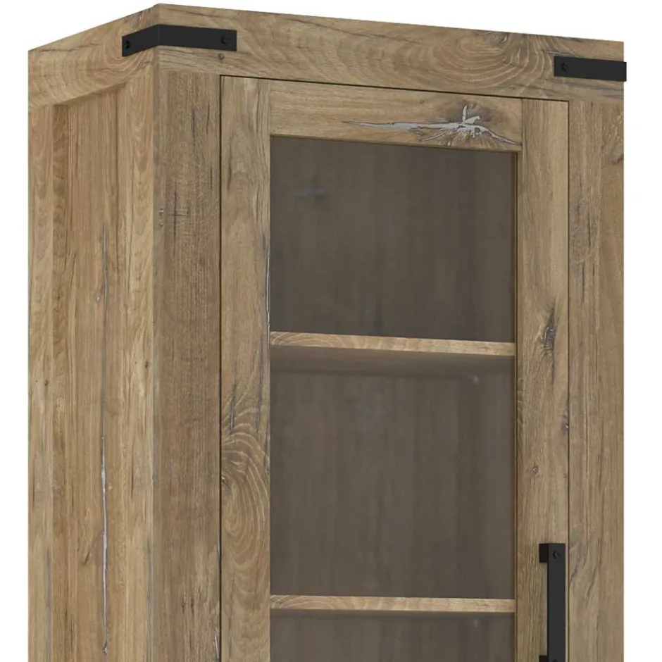 Wohnen 65x200x40 2-türige Vitrine in Eiche Dunkel - Fanos