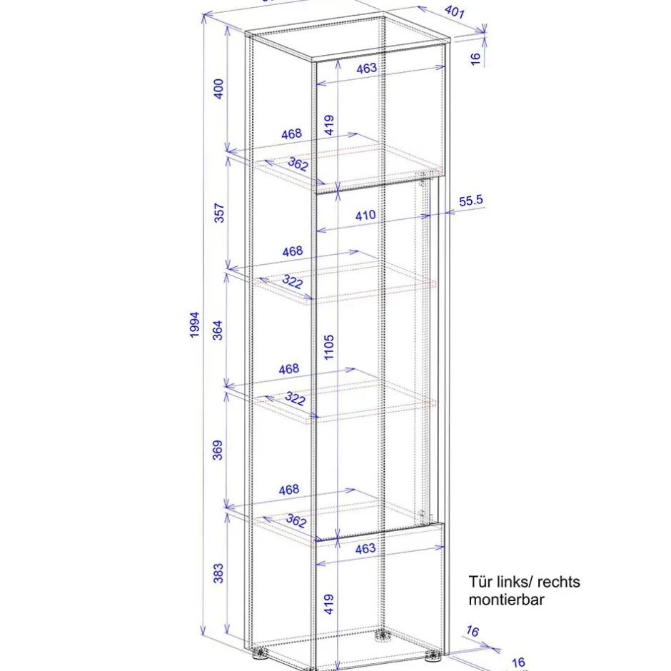 50x200x40 3-türiger Schrank in Anthrazit - Ahilav^Wohnen