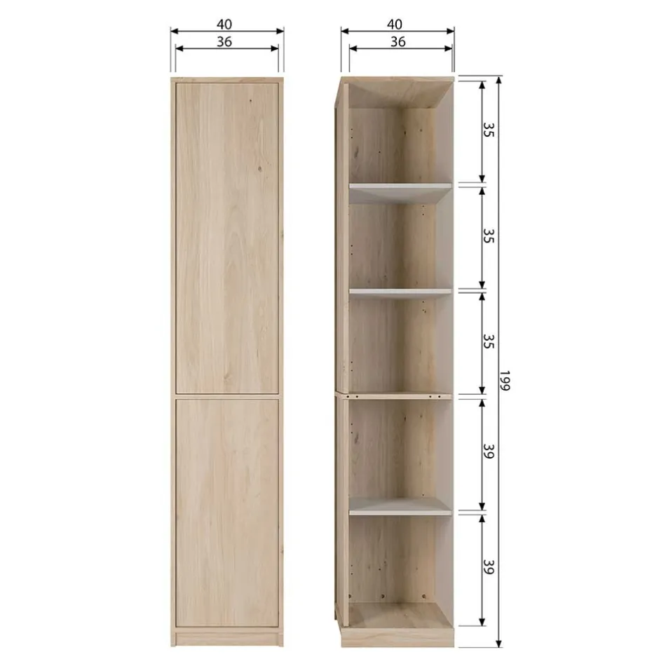 40x199x40 2-türiger Schrank in Eiche Furnier - Ewana^Wohnen Clearance