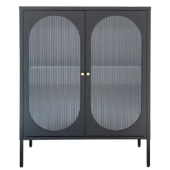 90x110x35 2-türiger Vitrinenschrank in Schwarz - Housten^Wohnen