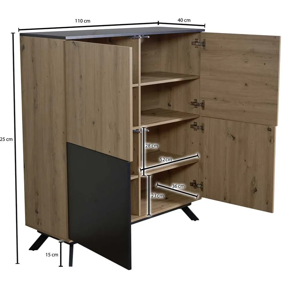 Wohnen 110x125x40 4-türiges Highboard modern - Heraklion