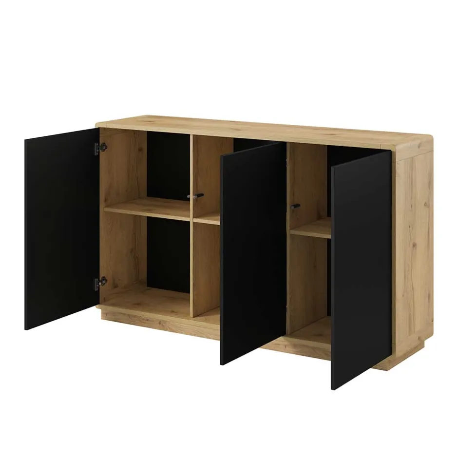 160x75x40 3-türiges Sideboard in Schwarz - Ilunas^Wohnen Best