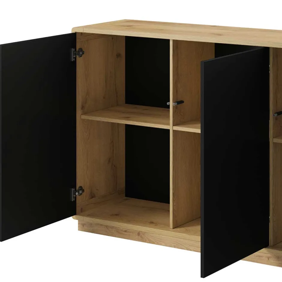 160x75x40 3-türiges Sideboard in Schwarz - Ilunas^Wohnen Best