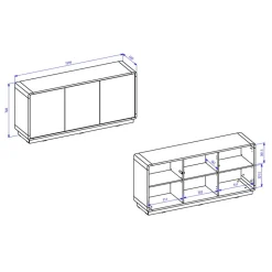 160x75x40 3-türiges Sideboard in Schwarz - Ilunas^Wohnen Best