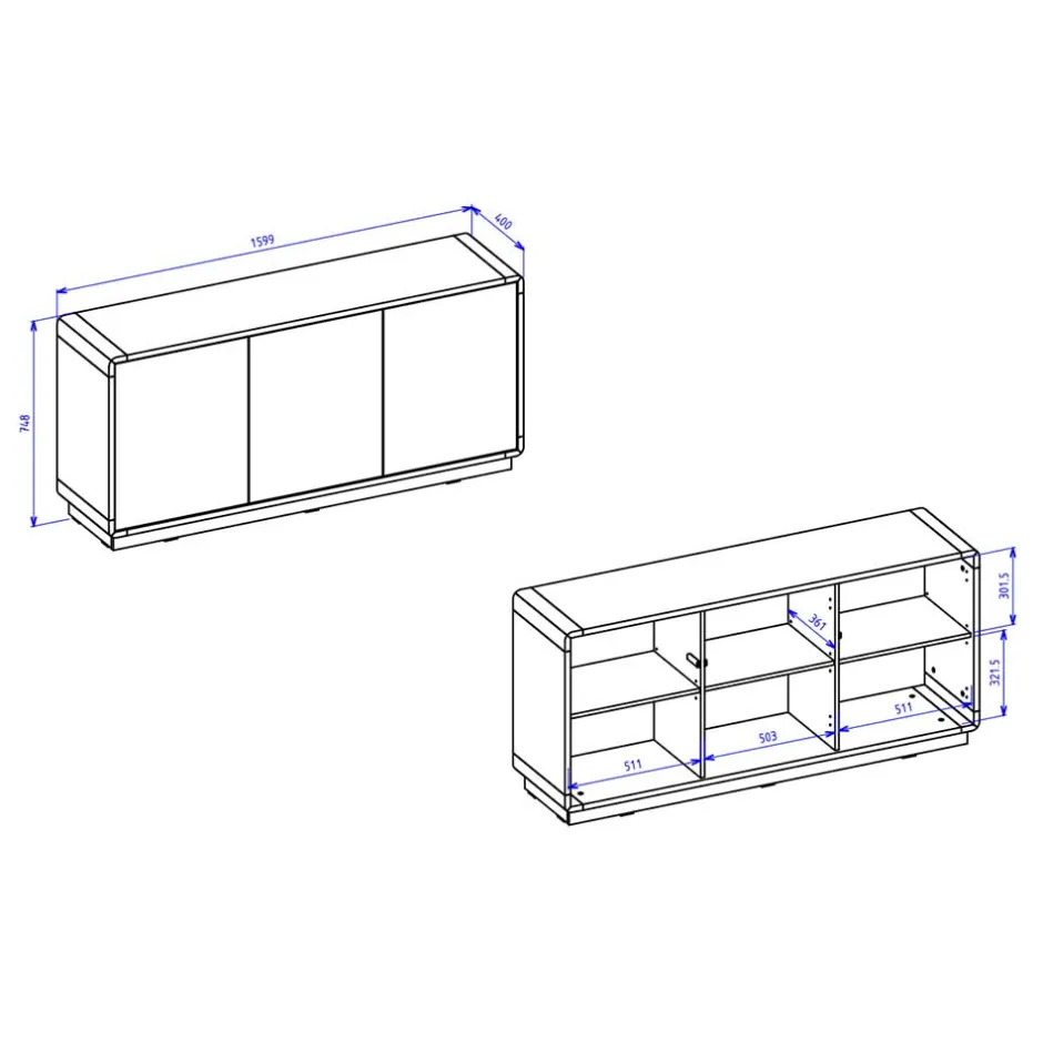 160x75x40 3-türiges Sideboard in Schwarz - Ilunas^Wohnen Best