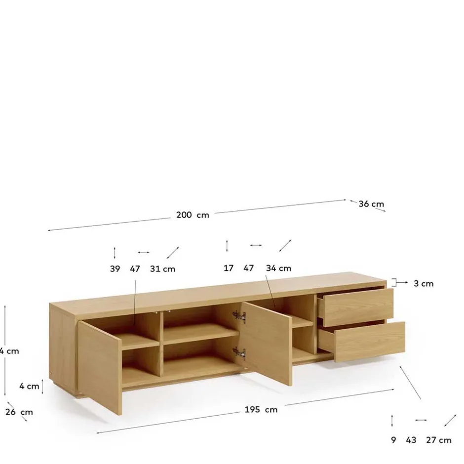 200x44x36 TV Board in Eiche Furnier - Elastian^Wohnen Outlet