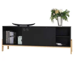 Wohnen 140x52x35 TV Lowboard in Schwarz & Pinie Natur - Estrevin