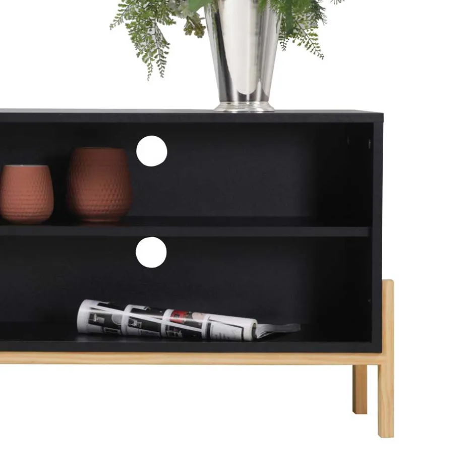 Wohnen 140x52x35 TV Lowboard in Schwarz & Pinie Natur - Estrevin