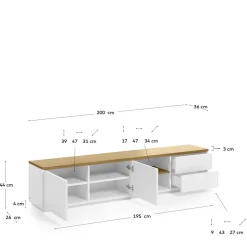 200x44x36 TV Lowboard in Weiß & Eiche - Vintilias^Wohnen New