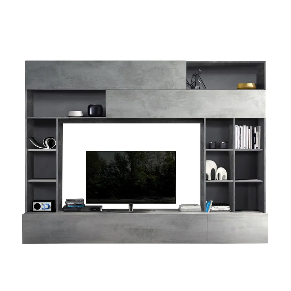 Wohnen 277x209x40 TV Mediawand in Grau zweifarbig - Mitalona