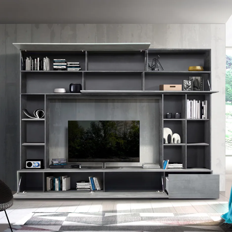 Wohnen 277x209x40 TV Mediawand in Grau zweifarbig - Mitalona