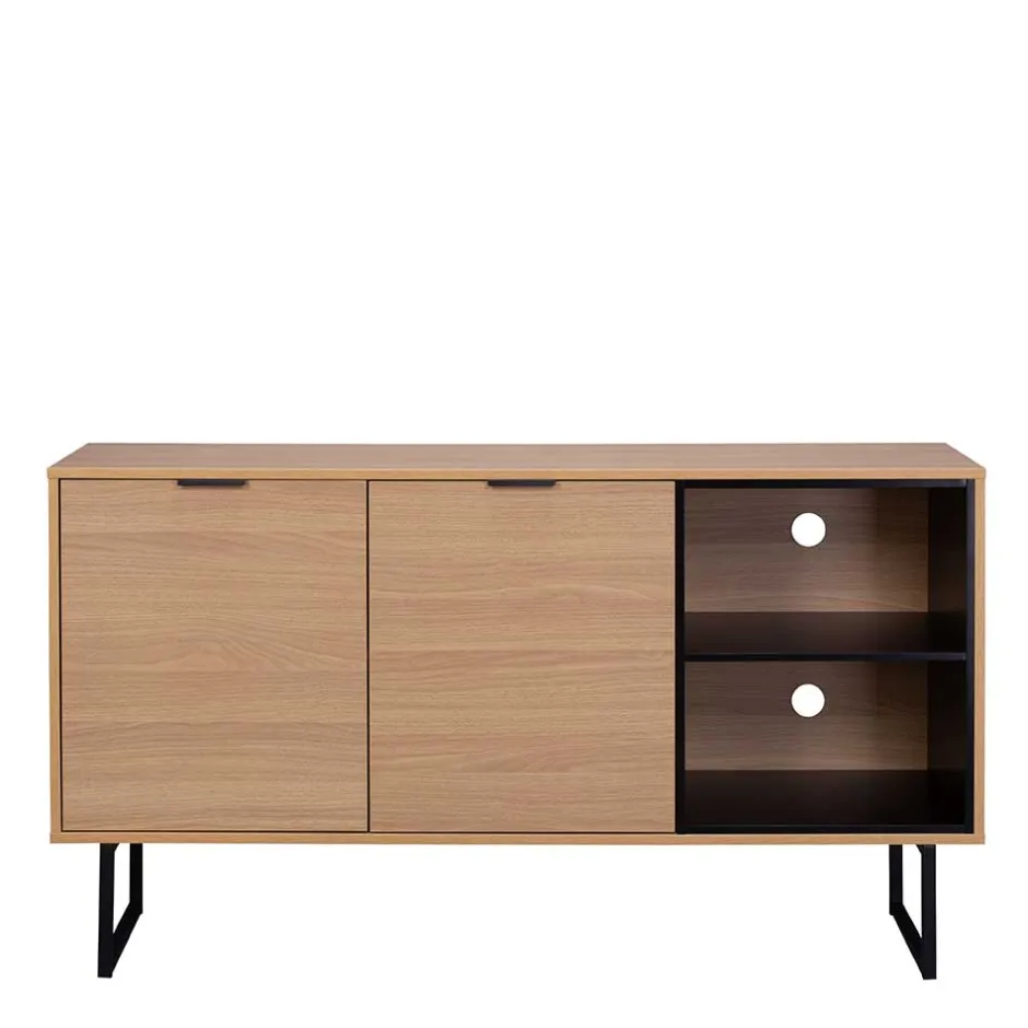 140x76x40 TV Phonoschrank in Eiche & Schwarz - Brausca^Wohnen Outlet