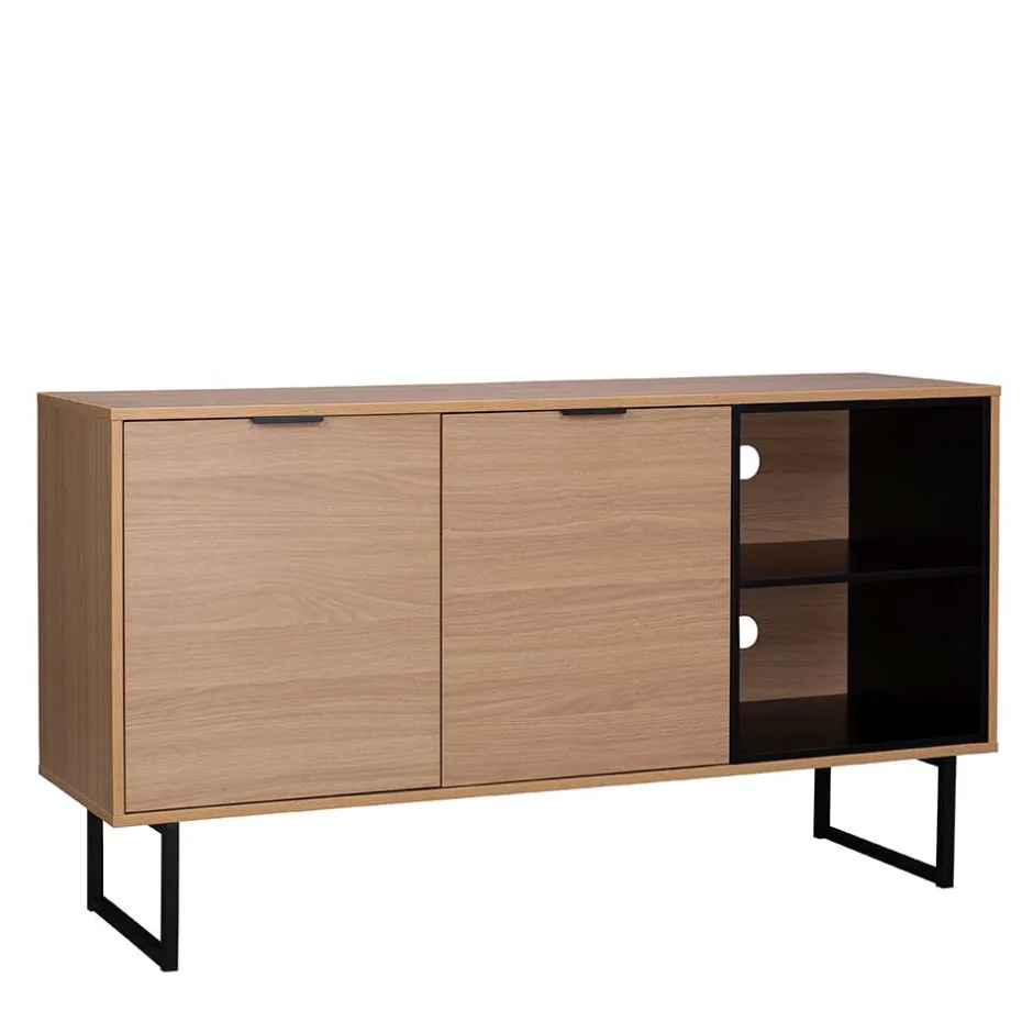 140x76x40 TV Phonoschrank in Eiche & Schwarz - Brausca^Wohnen Outlet