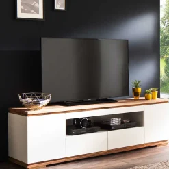 Wohnen 202x54x40 TV Unterschrank in Weiß & Asteiche - Vangels