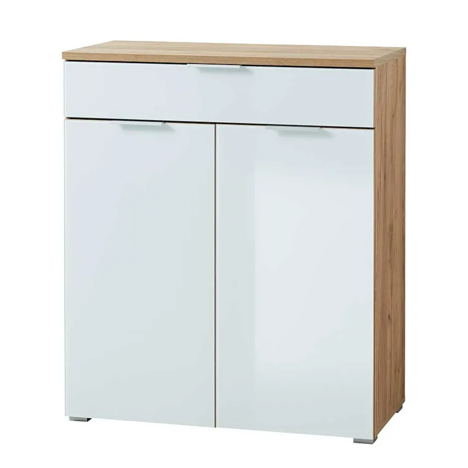 89x105x40 Vertiko in Weiß Glas & Eiche - Reestyl^Wohnen Hot