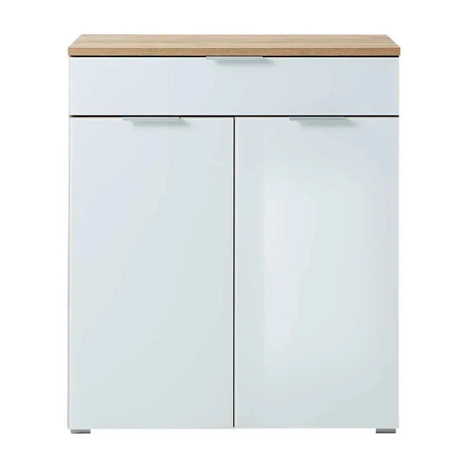 89x105x40 Vertiko in Weiß Glas & Eiche - Reestyl^Wohnen Hot