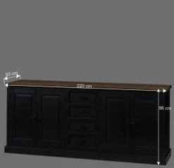 220x96x53 Vintage Design Anrichte in Schwarz - Niovan^Wohnen Clearance