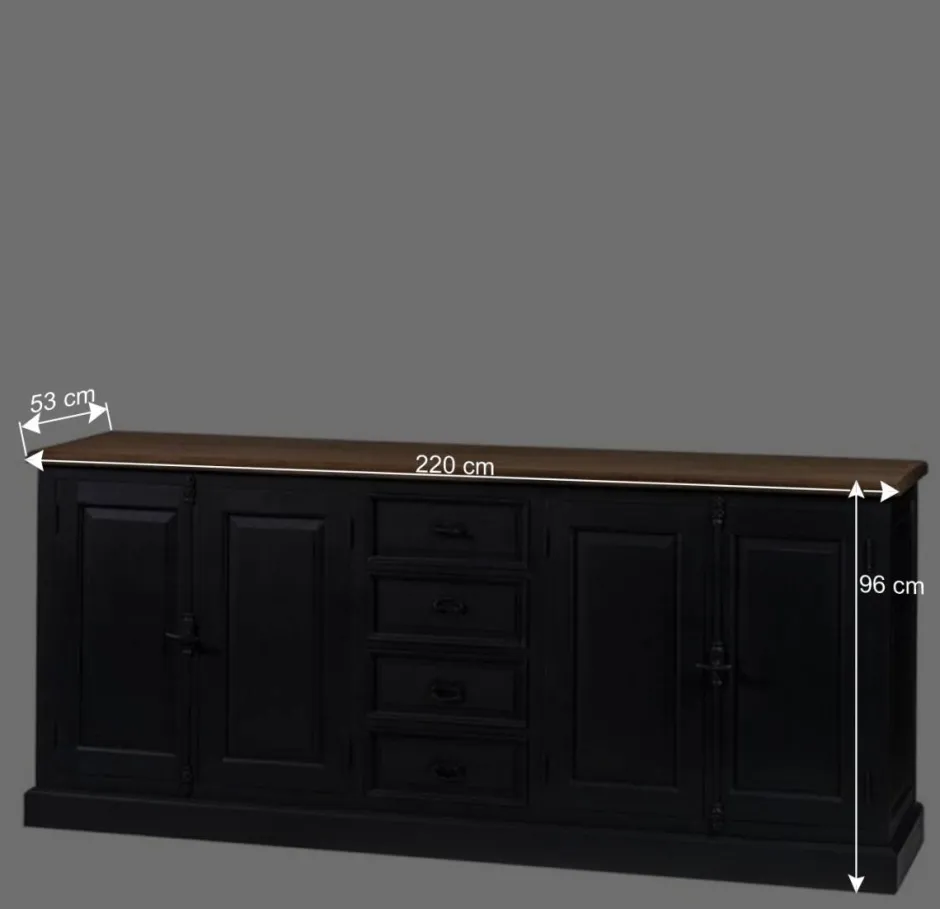 220x96x53 Vintage Design Anrichte in Schwarz - Niovan^Wohnen Clearance