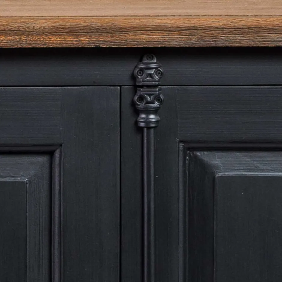 220x96x53 Vintage Design Anrichte in Schwarz - Niovan^Wohnen Clearance