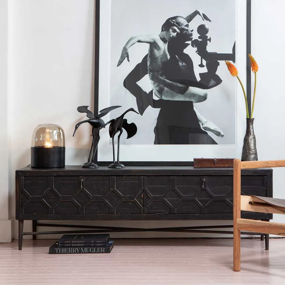 Wohnen 160x50x45 Vintage Design Lowboard in Schwarz - Illestra