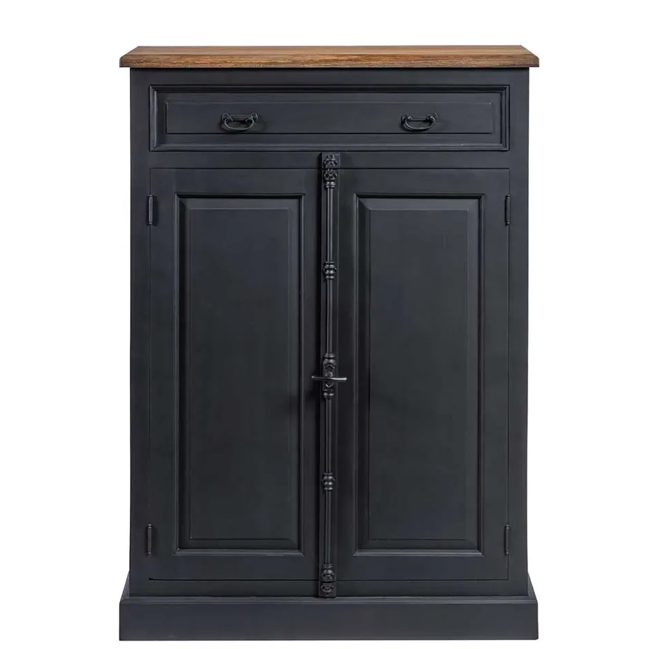 100x141x51 Vintage Vertiko in Schwarz & Teakfarben - Niovan^Wohnen