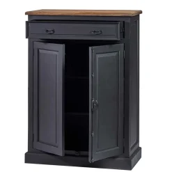 100x141x51 Vintage Vertiko in Schwarz & Teakfarben - Niovan^Wohnen