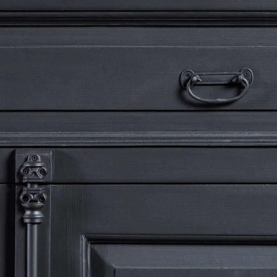 100x141x51 Vintage Vertiko in Schwarz & Teakfarben - Niovan^Wohnen