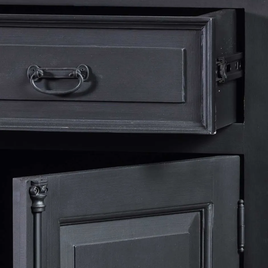 100x141x51 Vintage Vertiko in Schwarz & Teakfarben - Niovan^Wohnen