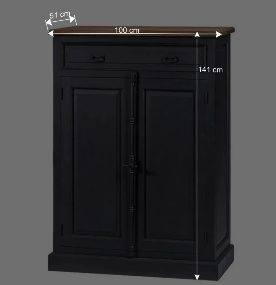 100x141x51 Vintage Vertiko in Schwarz & Teakfarben - Niovan^Wohnen