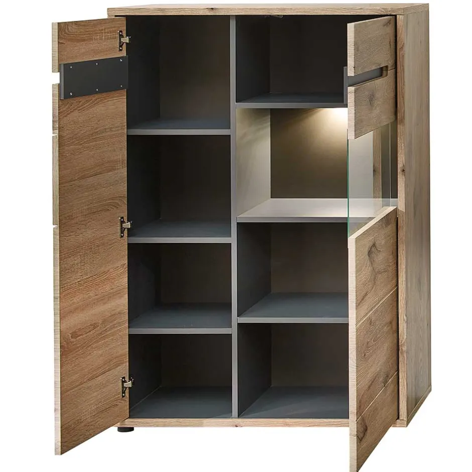 Wohnen 90x128x38 Vitrine Highboard in Wildeiche NB - Zelio