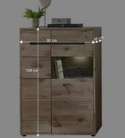 Wohnen 90x128x38 Vitrine Highboard in Wildeiche NB - Zelio