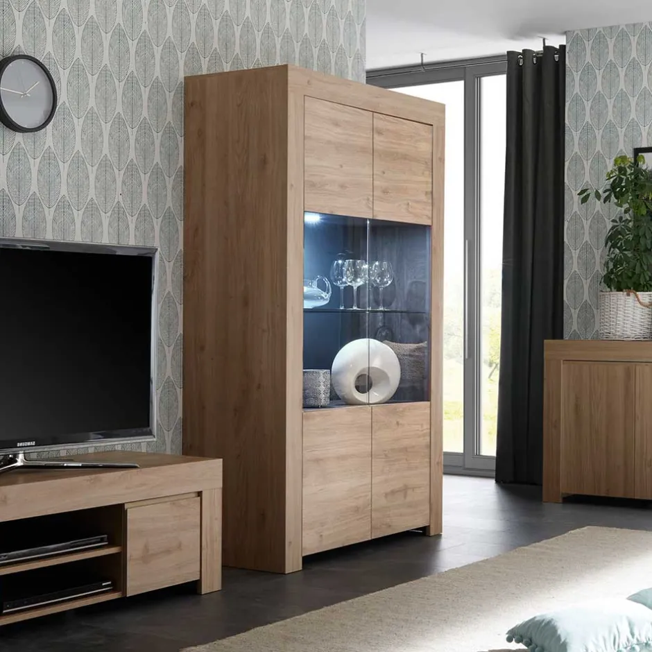 Wohnen 110x186x42 Vitrine in Eiche Nachbildung - Karika