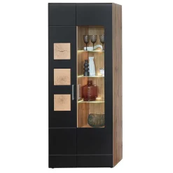 Wohnen 80x208x37 Vitrine in Schwarz & Wildeiche - Kandu