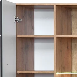 Wohnen 80x208x37 Vitrine in Schwarz & Wildeiche - Kandu