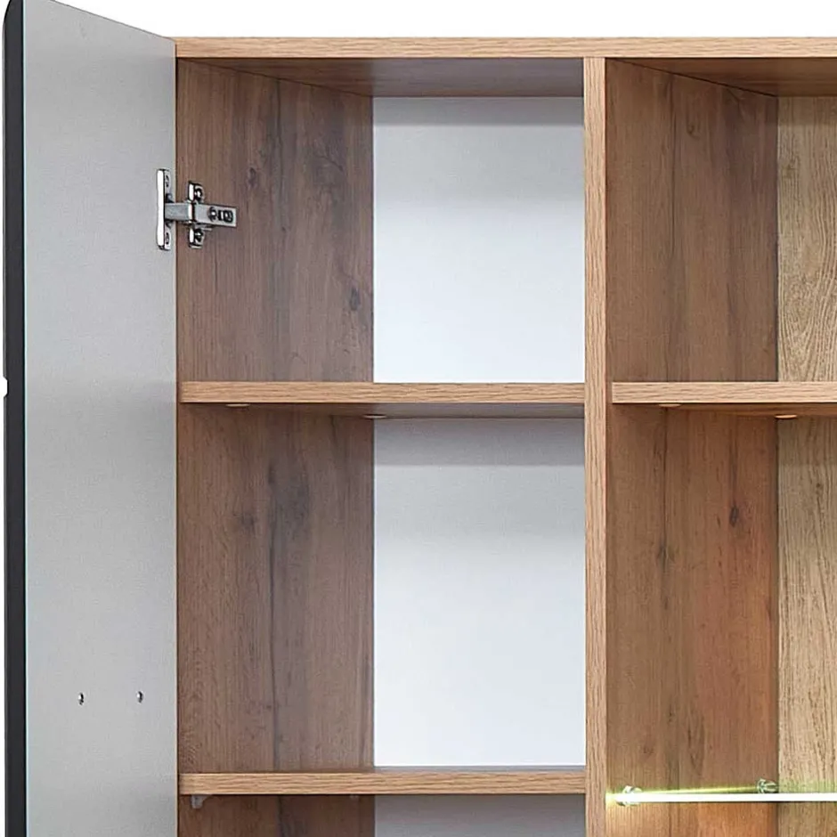 Wohnen 80x208x37 Vitrine in Schwarz & Wildeiche - Kandu